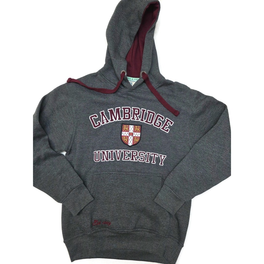 University Of Cambridge Hoodie Mens Medium Gray Pullover Fleece Sweatshirt Logo
